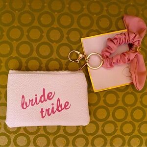 Bride tribe white and pink pouch and scrunchie
